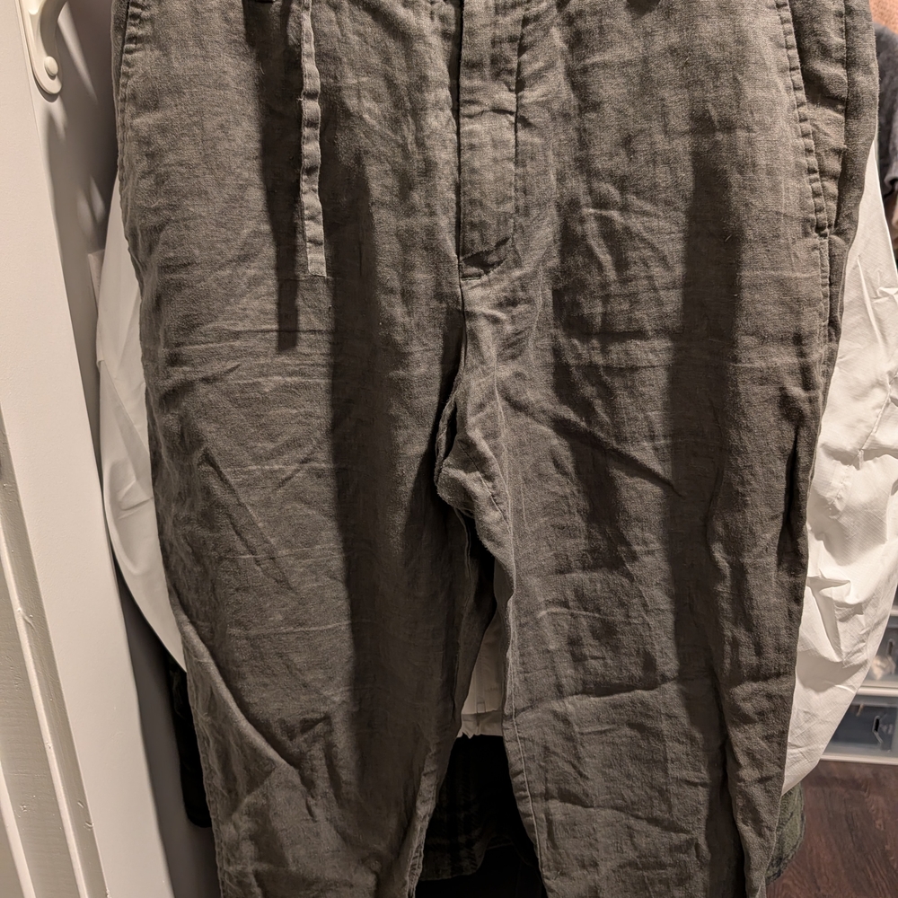 Zara Men's 100% Linen Jogger Pants - M Fit - Olive Green